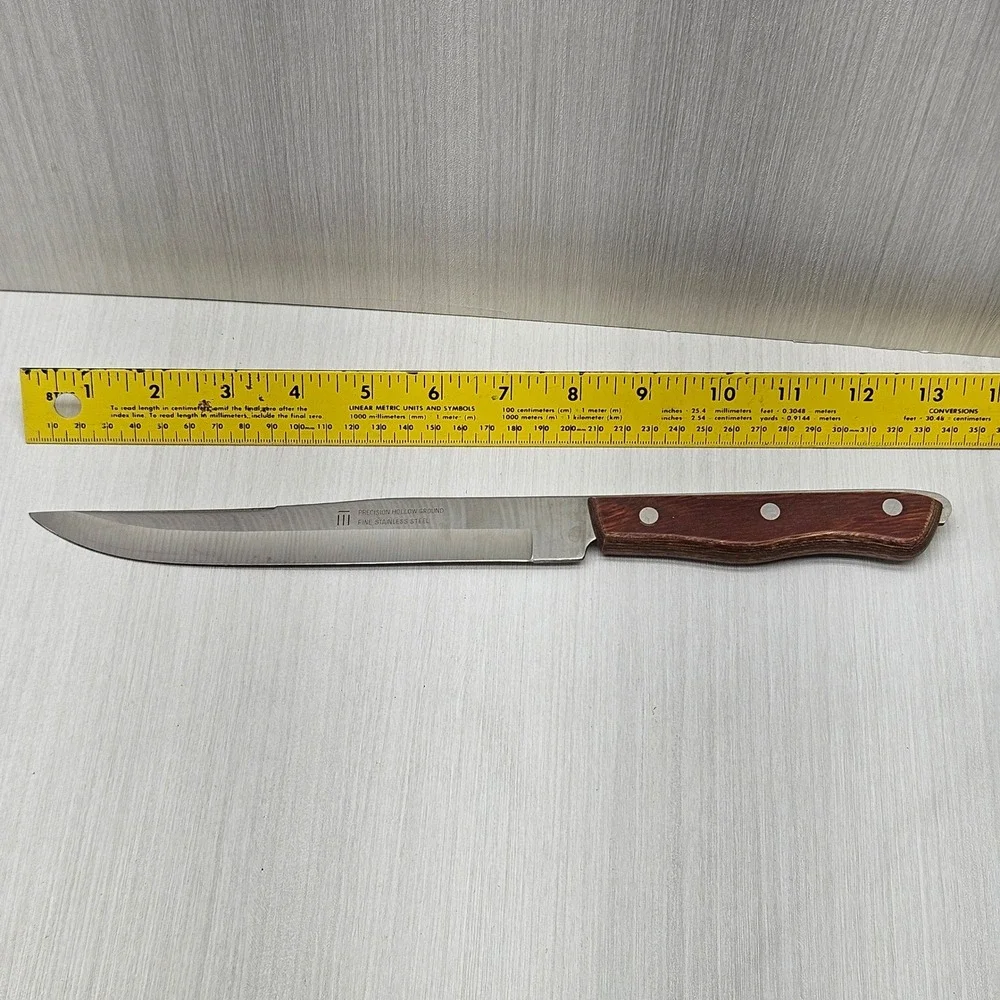 Vintage Precision Hollow Ground Stainless Steel Knife Set 6pc Cleaver Wood